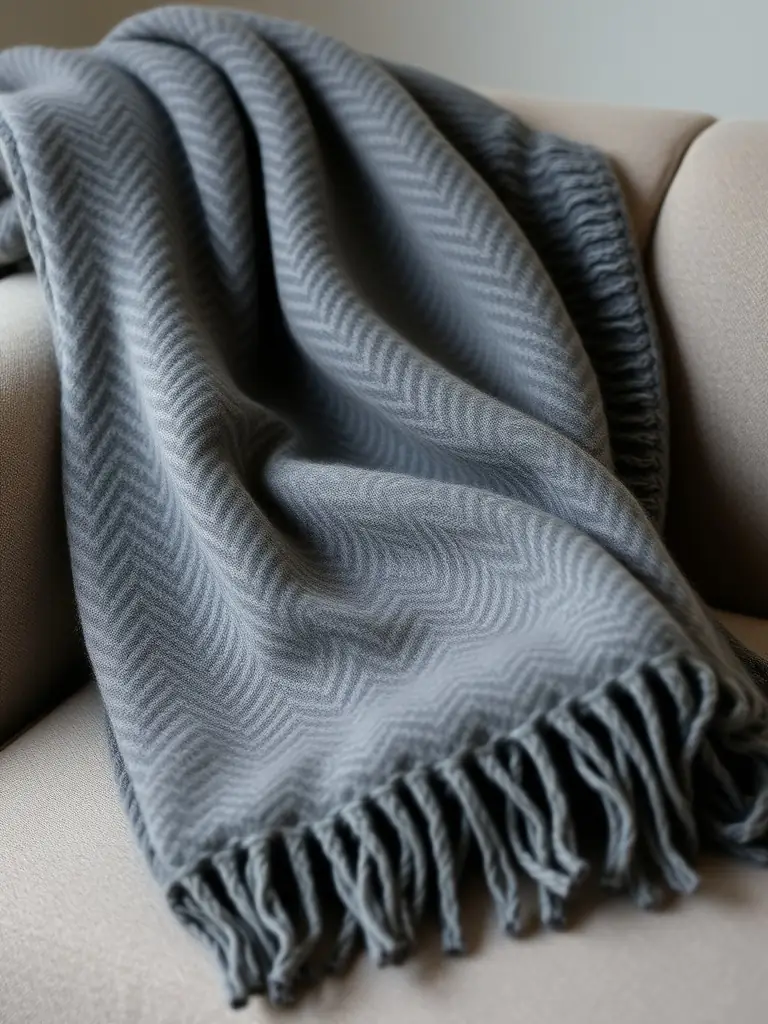 A stylish image of a lightweight, breathable summer blanket with a delicate pattern, folded neatly on a bed or sofa. The scene should convey a sense of freshness and relaxation.